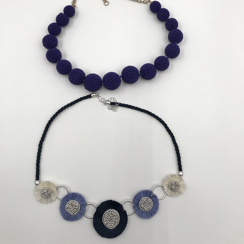 Bundle of necklaces in cobalt blue tones